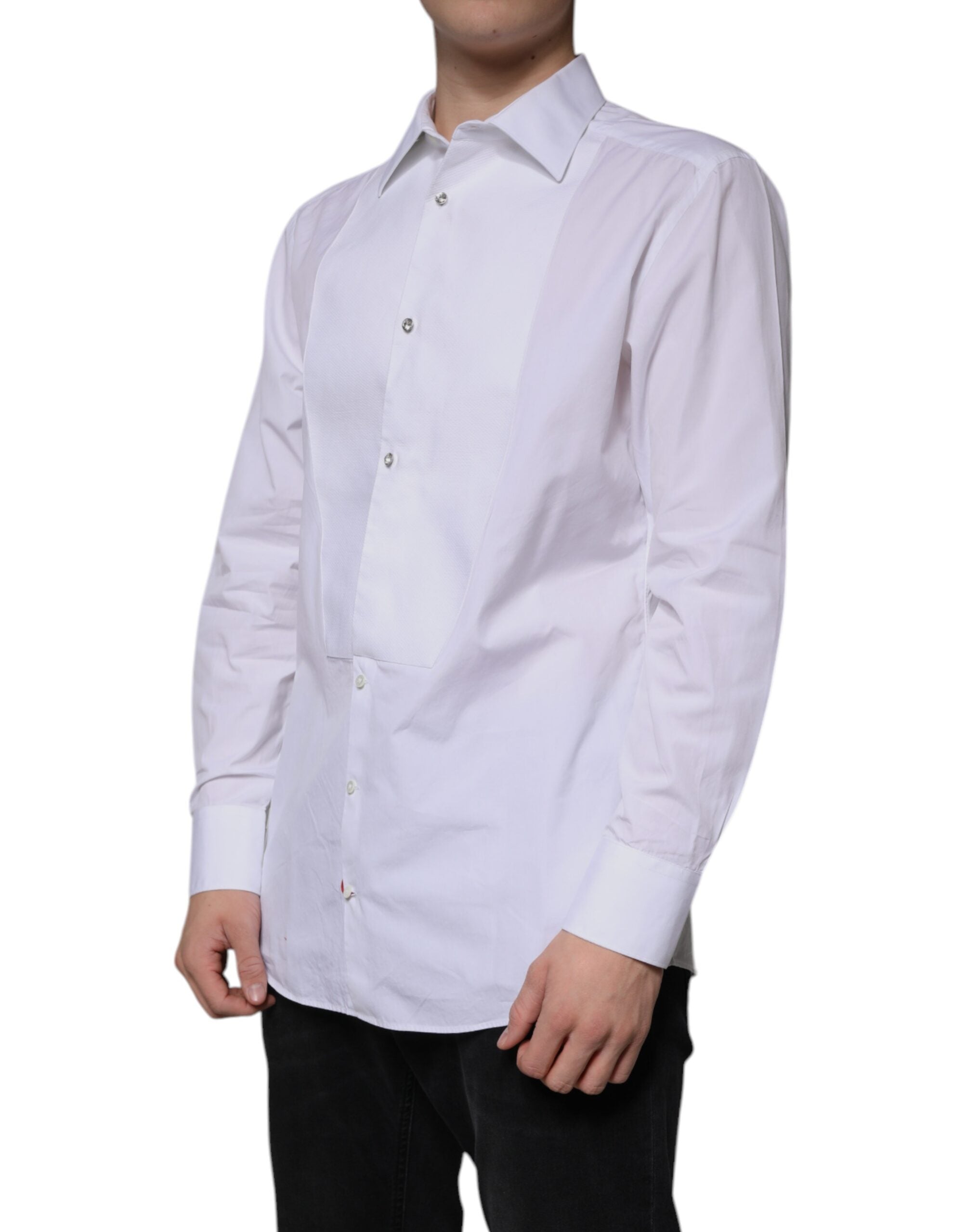 Dolce & Gabbana White Bib Cotton Poplin GOLD Men's Shirt